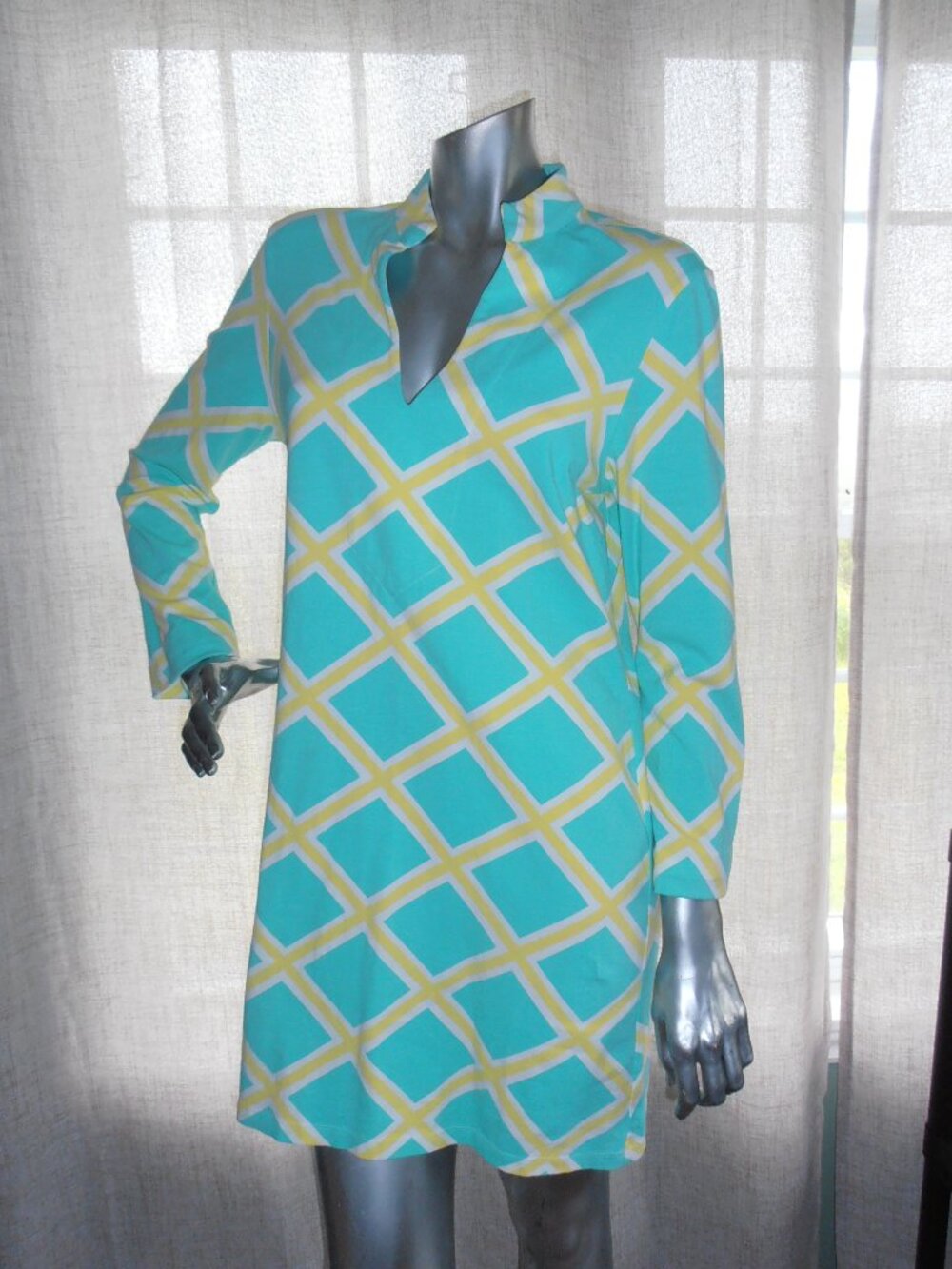 Mahi Gold Green Summer Dress 95% Cotton with Yellow/White Print SZ Medium